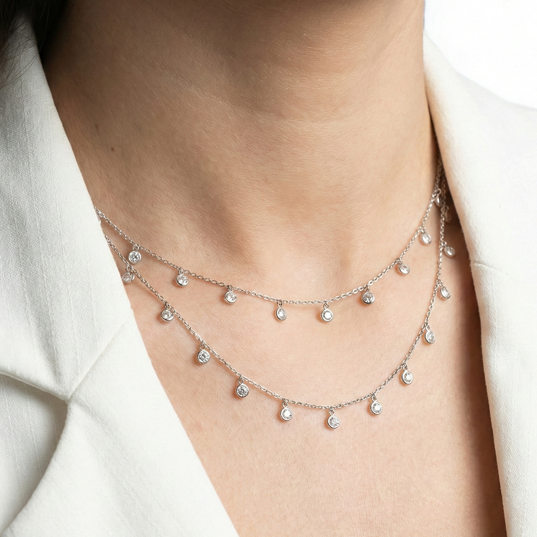 Sterling silver classic double layered necklace