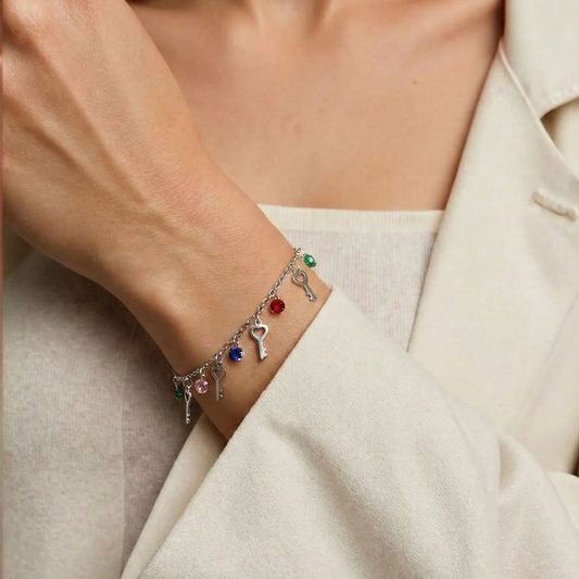 Blisse Allure Sterling Silver Multicoloured Crystals with Key Charms Bracelet