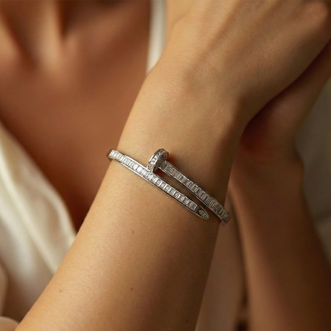 Blisse Allure Sterling Silver Overlap Baguette Cubic zirconia Bangle