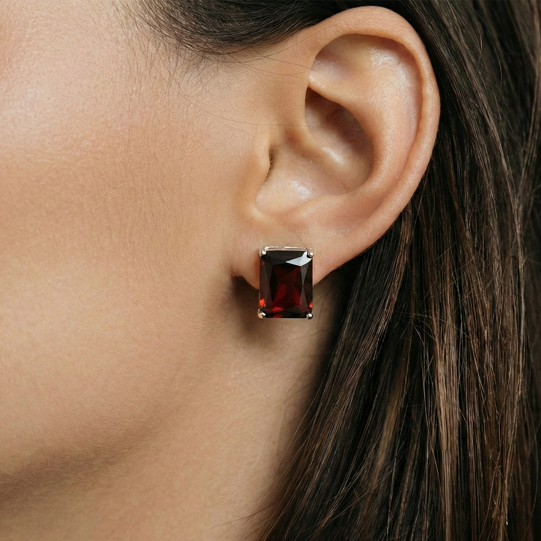 Blisse Allure 925 Sterling Silver Red Garnet Stud Earrings