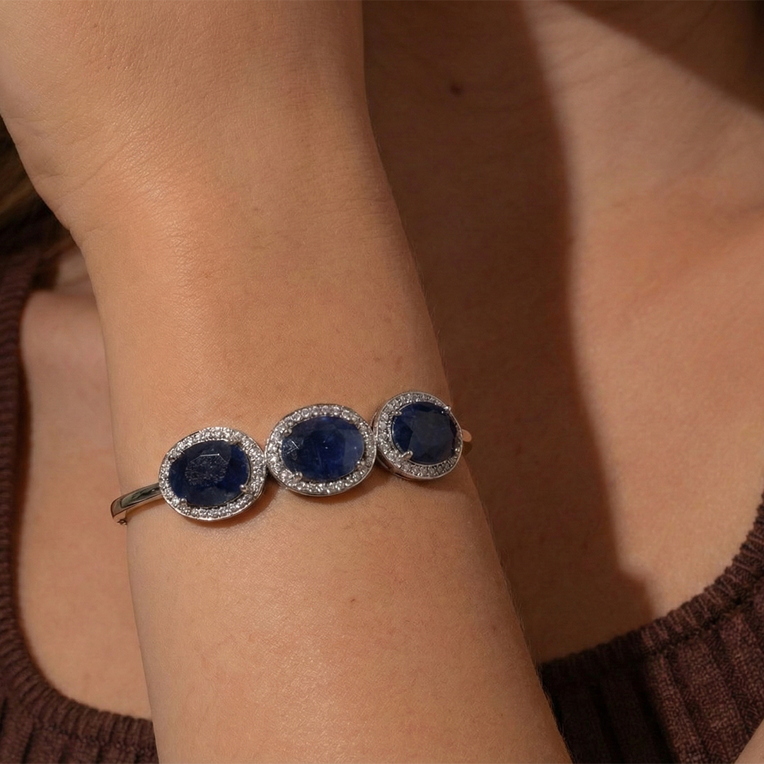 Blisse Allure Blue Sapphire Bracelet with white cubic zirconia