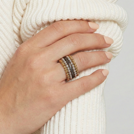 Blisse Allure 925 Sterling Silver Three Tone Finger Ring Band