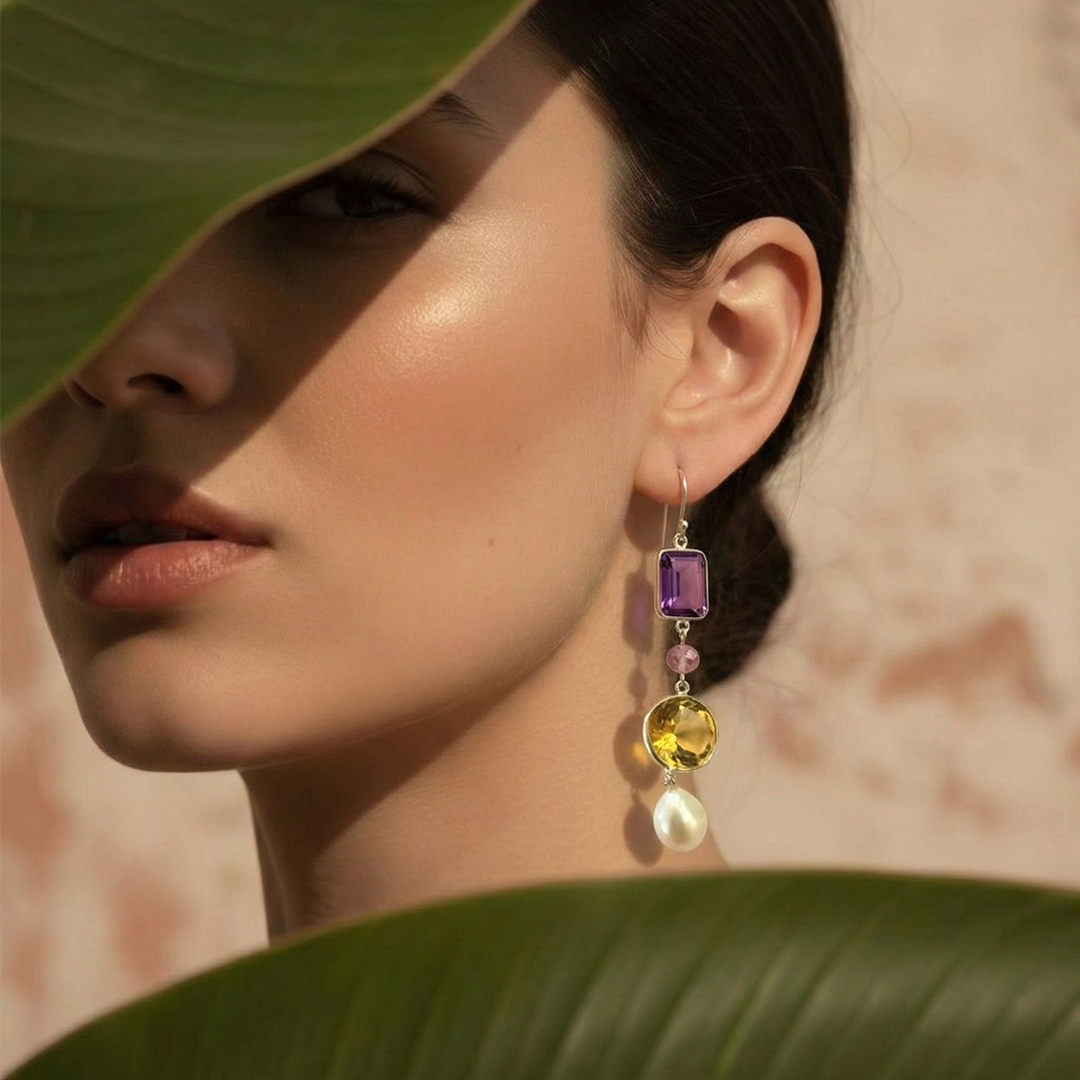 Blisse Allure Sterling Silver Multi stone Danglers for women