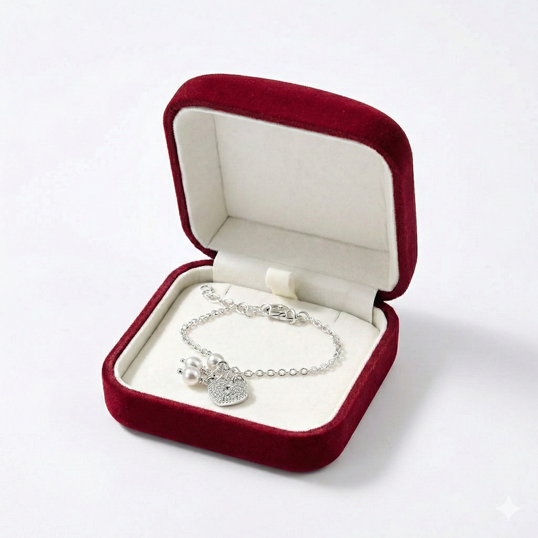 Blisse Allure Sterling Silver Bracelet with Heart shaped Charm and Pearl drops