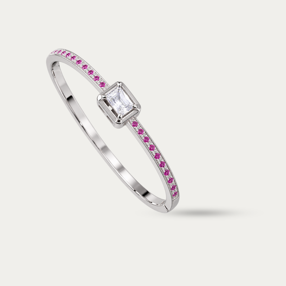 Blisse allure 925 sterling Silver Emerald Cut Solitaire Bracelet with Pink CZ Detailing