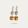 Blisse allure 925 Sterling Silver Citrine & Green Amethyst Two-Stone Drop Earrings