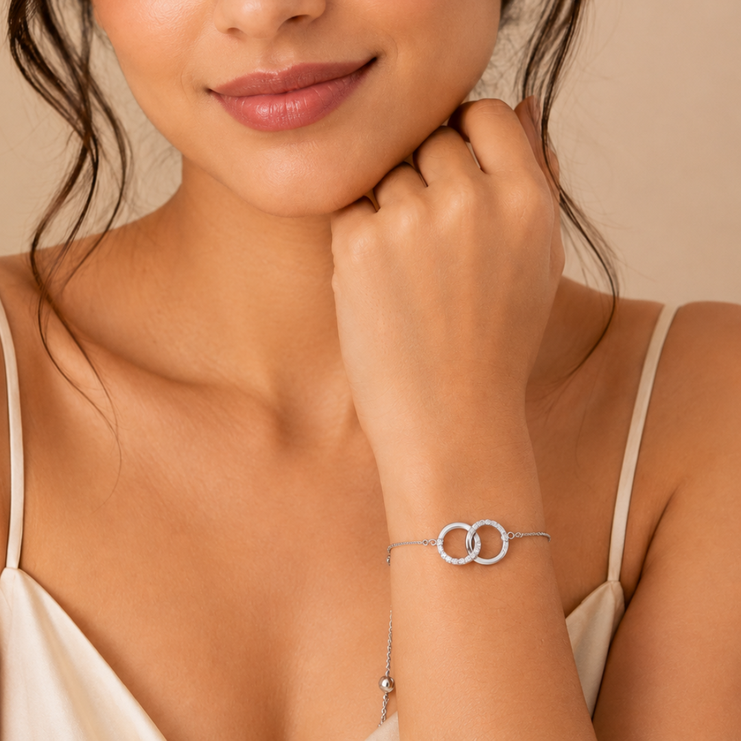 Blisse allure 925 Sterling Silver Interlocking Circle Adjustable Bracelet