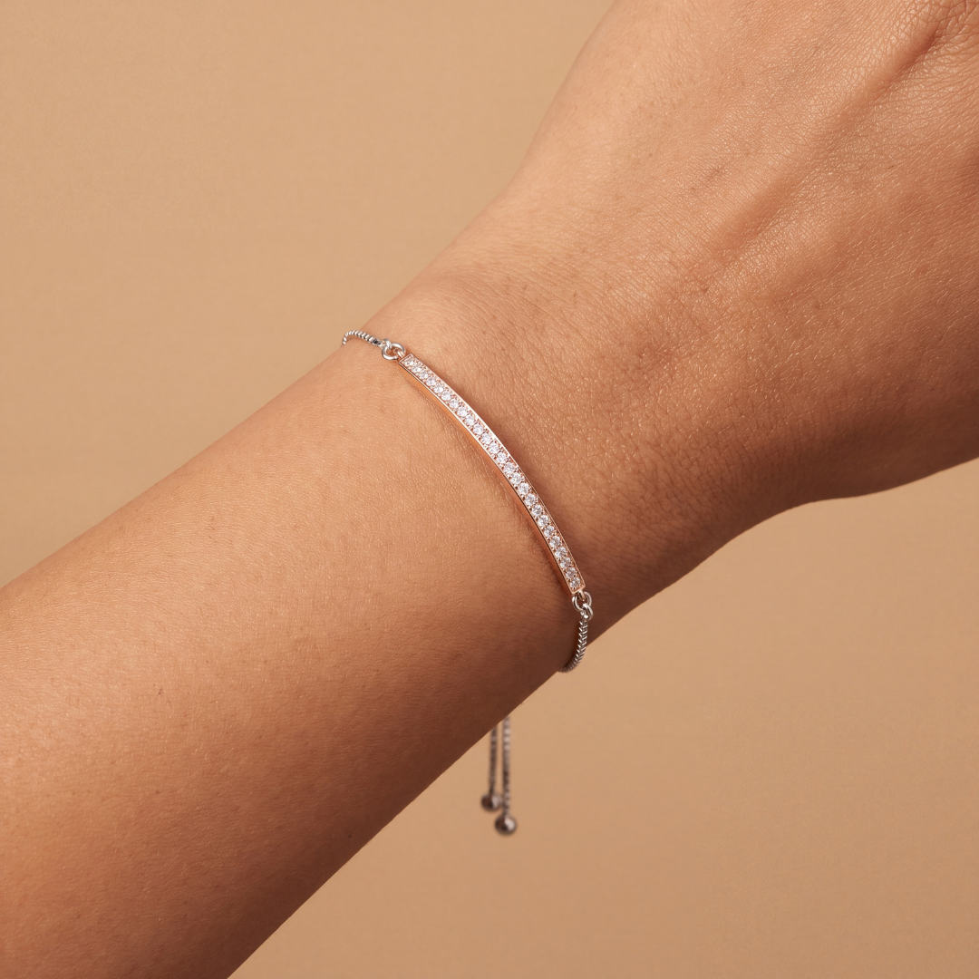 Blisse allure 925 Sterling Silver Rose Gold Curved Bar Adjustable Bracelet
