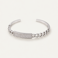 Blisseallure 925 Sterling Sparkling CZ Curved Bar & Chain Accent Silver Bangle