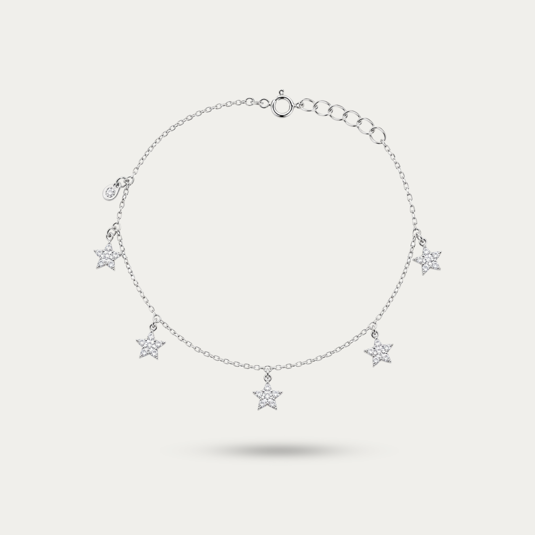 Blisse Allure "Celestial Chimes" 925 Silver Star Dangle Anklets
