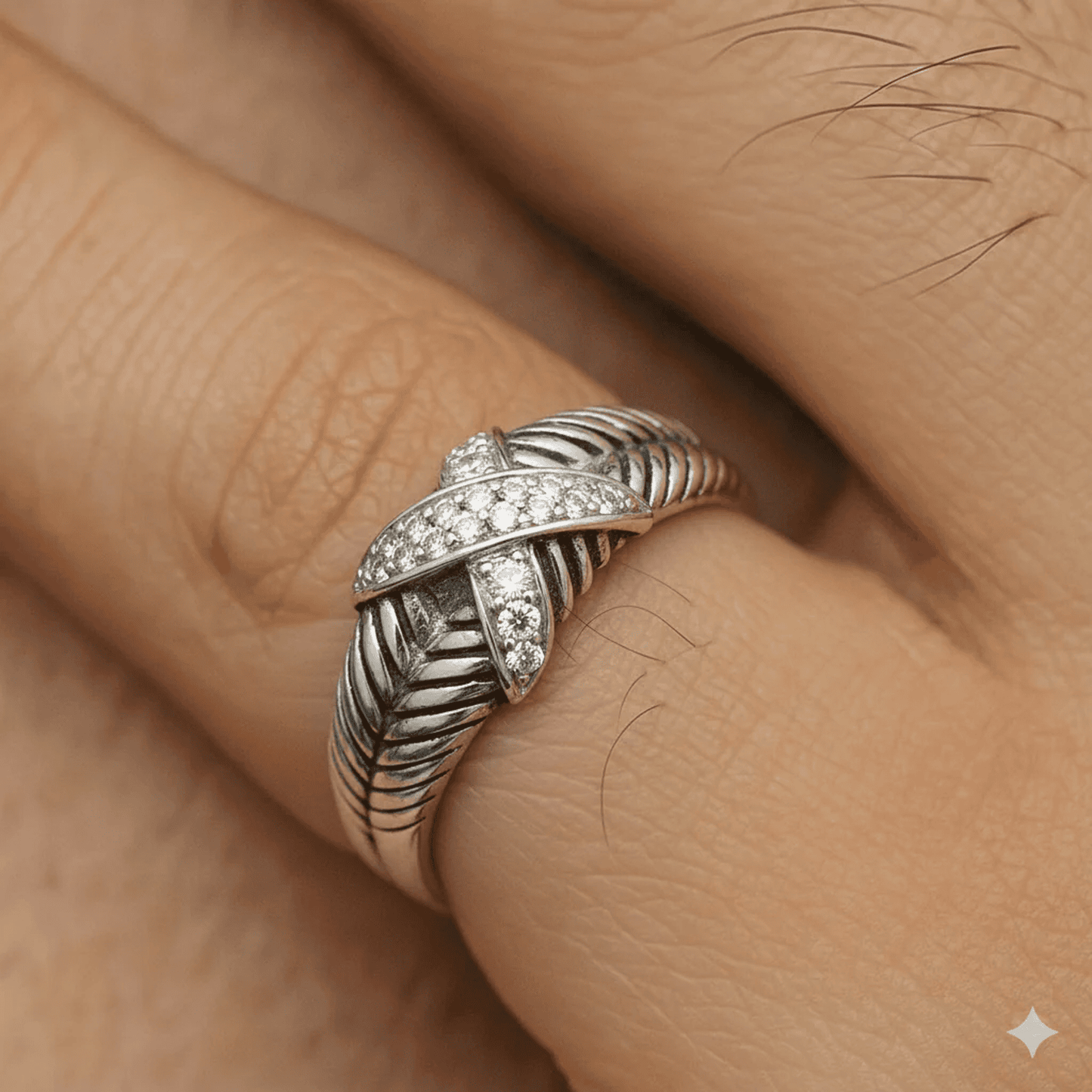 Ring with Leaf-Inspired Pattern and Cross Stone Accent For Men - Blisseallure.in
