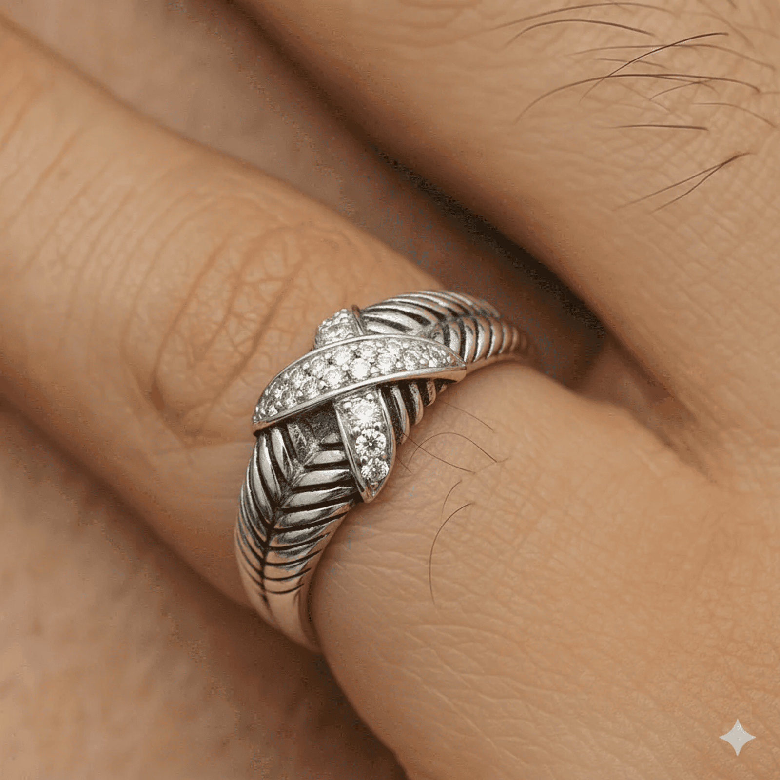 Ring with Leaf-Inspired Pattern and Cross Stone Accent For Men - Blisseallure.in