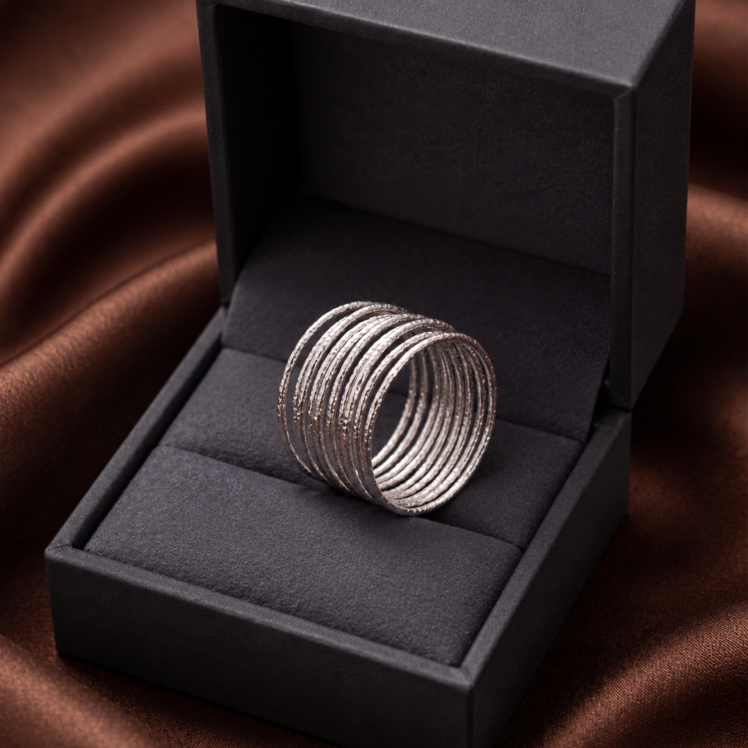 Blisseallure 925 Sterling Silver Diamond-Cut Spiral Coil Ring