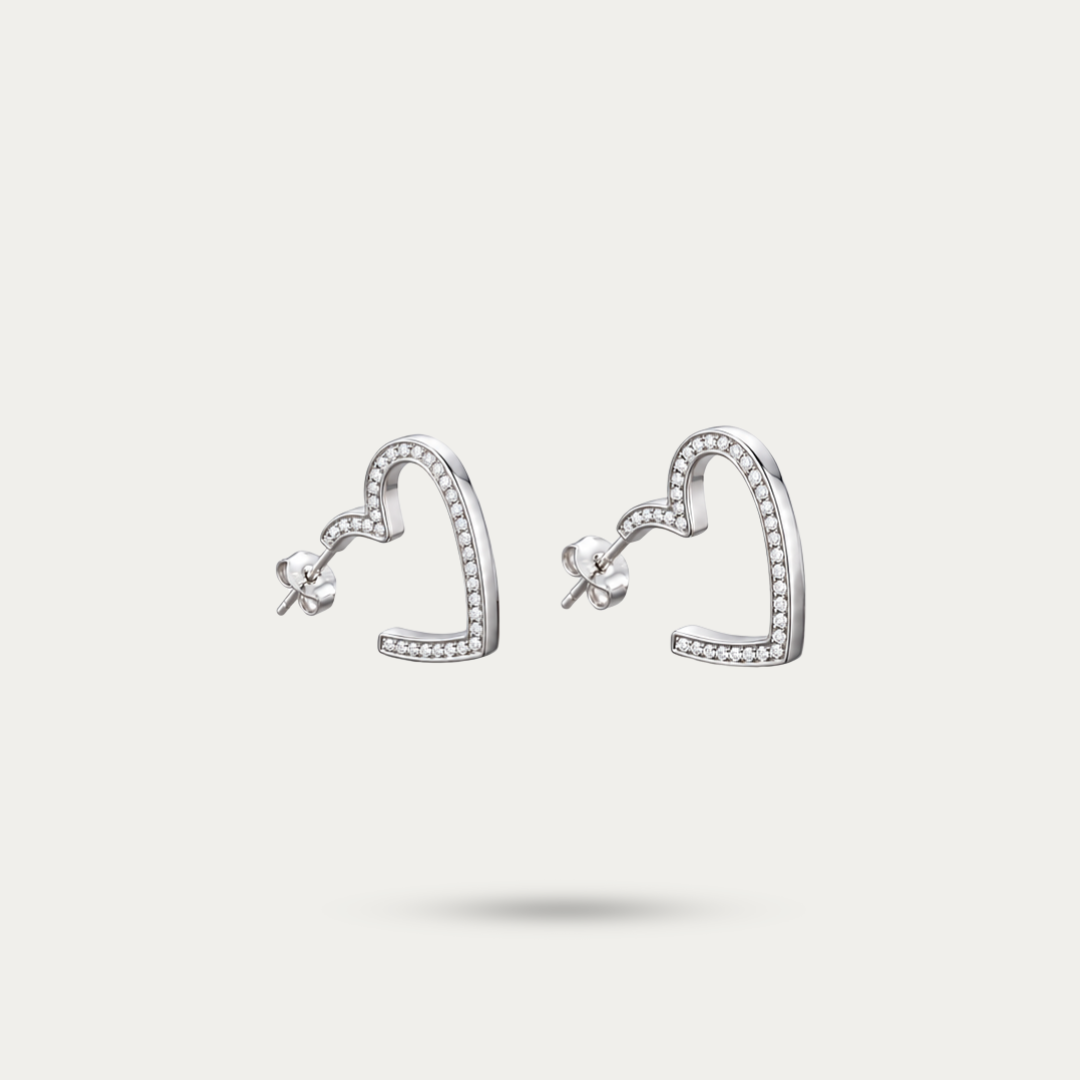 Blisse allure 925 Sterling Silver Pave Cubic Zirconia Open Heart Hoop Earrings