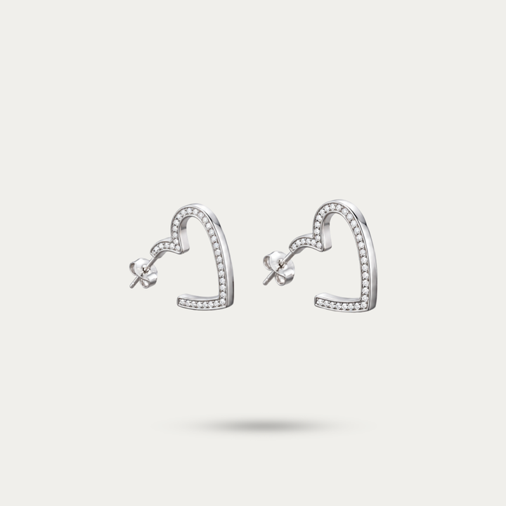 Blisse allure 925 Sterling Silver Pave Cubic Zirconia Open Heart Hoop Earrings