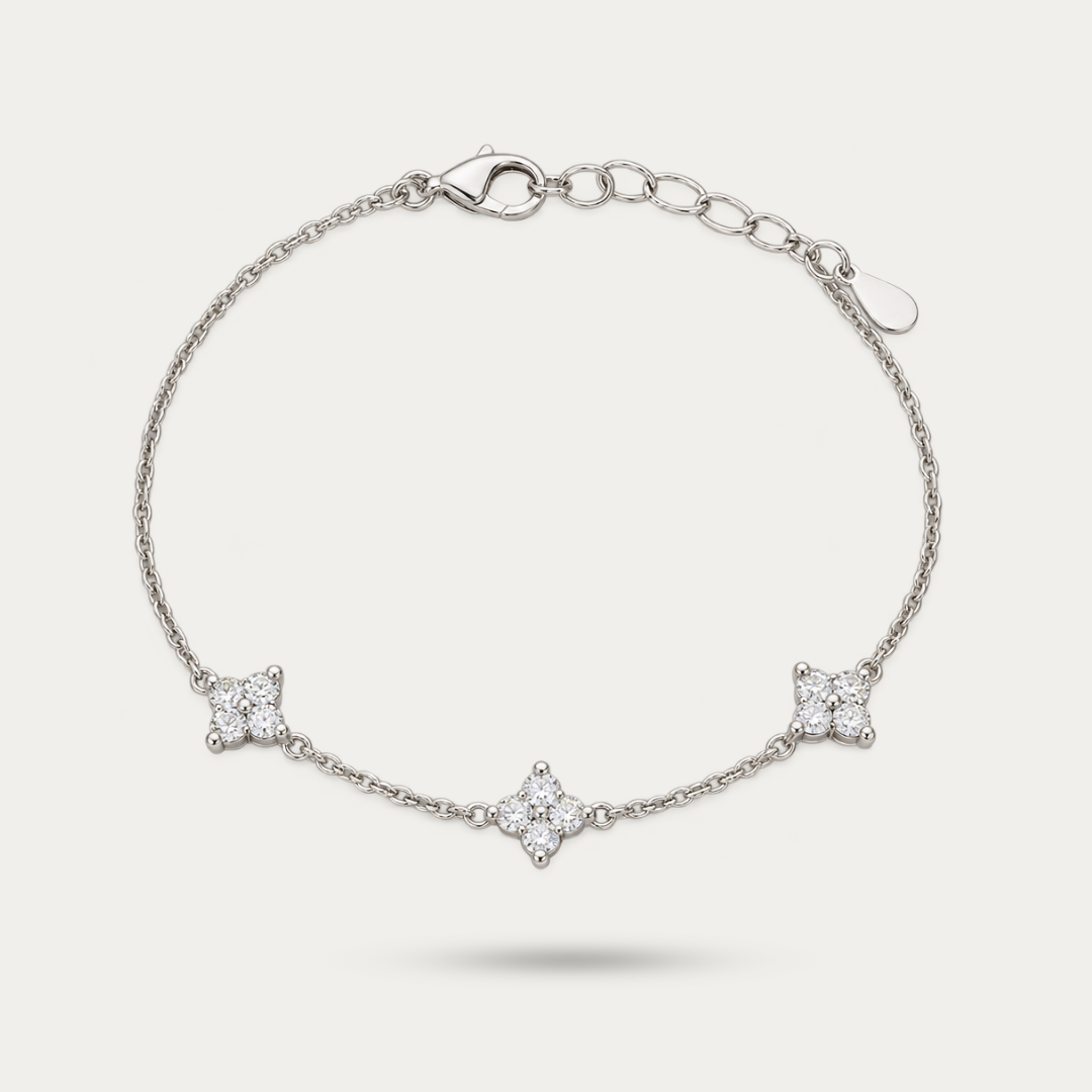 Blisse allure 925 Sterling Silver Cubic Zirconia Four-Point Star Cluster Bracelet