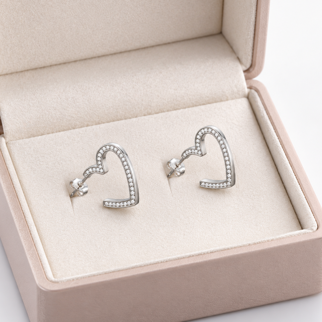 Blisse allure 925 Sterling Silver Pave Cubic Zirconia Open Heart Hoop Earrings