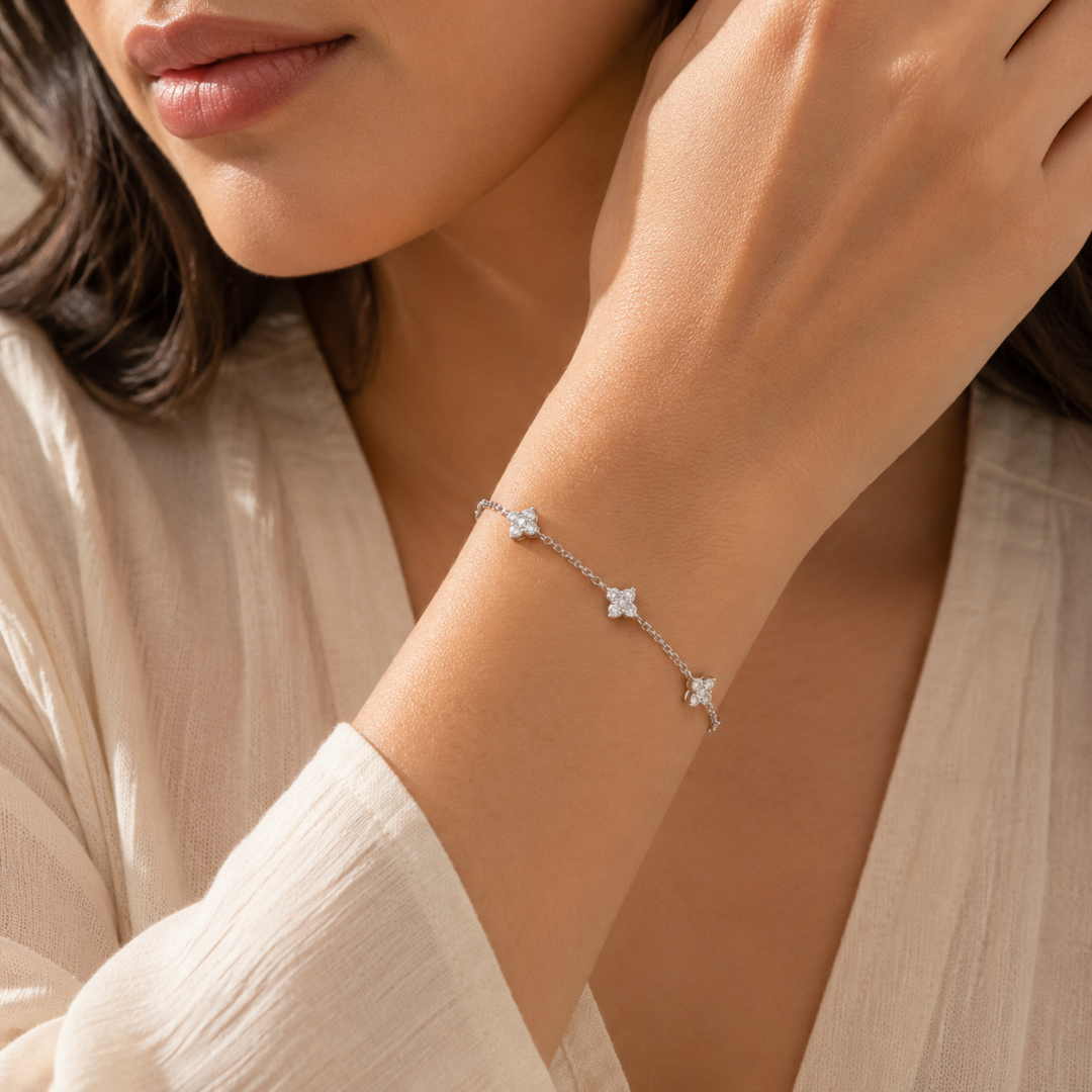 Blisse allure 925 Sterling Silver Cubic Zirconia Four-Point Star Cluster Bracelet