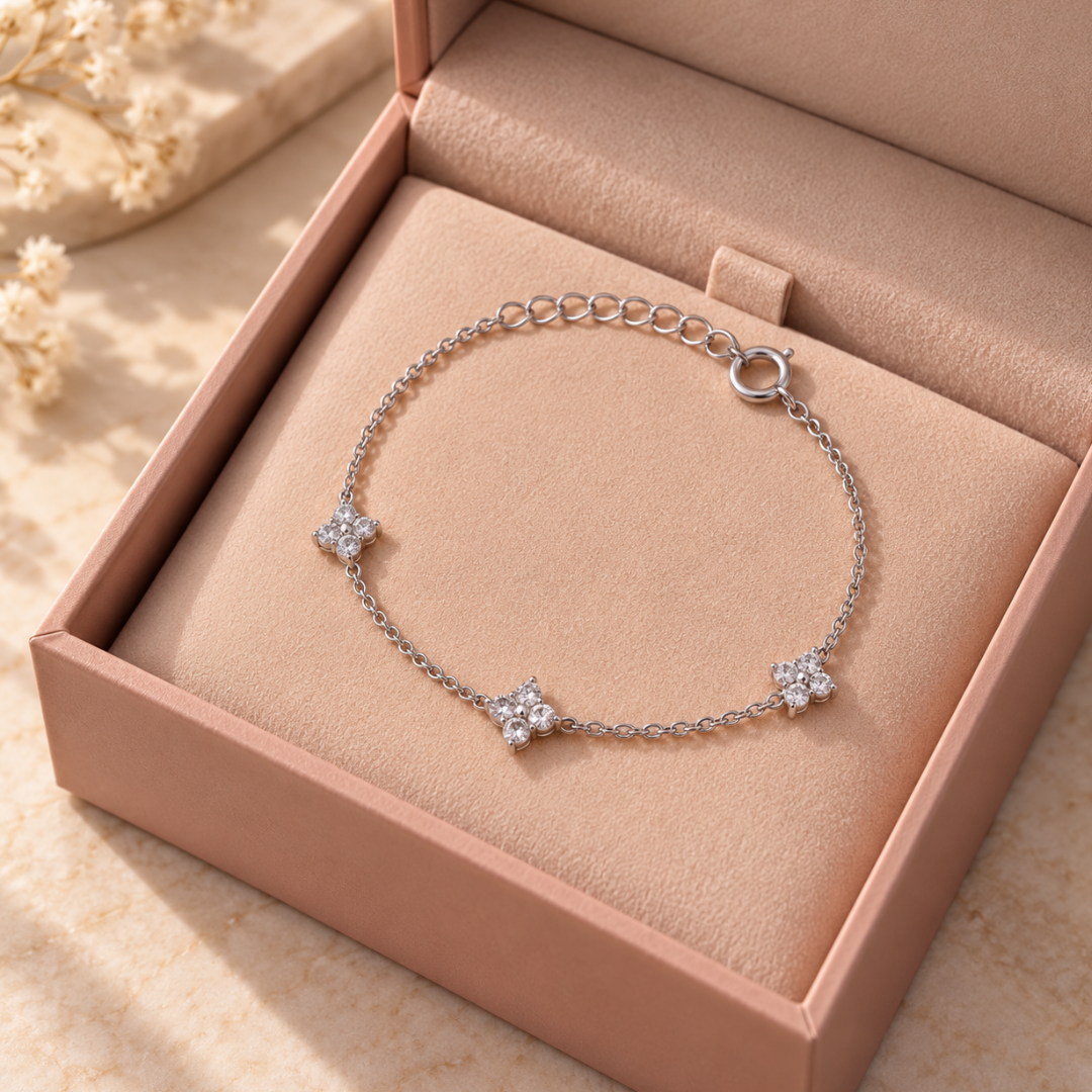 Blisse allure 925 Sterling Silver Cubic Zirconia Four-Point Star Cluster Bracelet