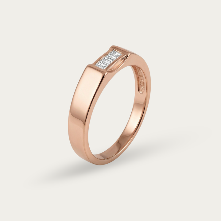 Sterling Silver Ring with Rectangular Three-Stone Setting for Men