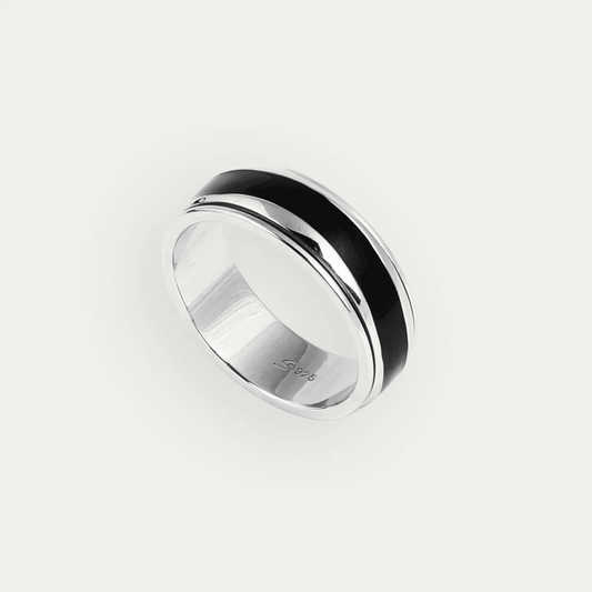 Band Ring with Rotating  Black Inlay for Men - Blisseallure.in