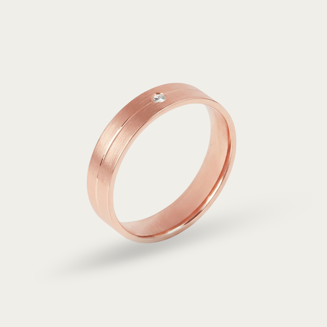 Ring with Warm Gold-Toned Finish & Single Stone Accent For Men