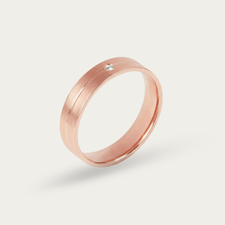 Ring with Warm Gold-Toned Finish & Single Stone Accent For Men