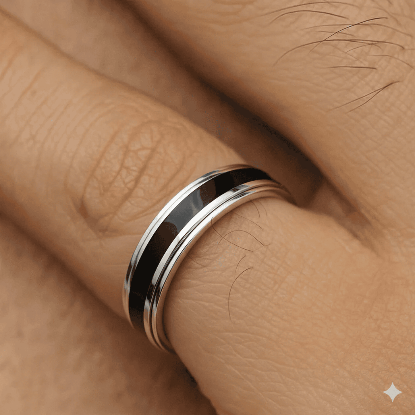 Band Ring with Rotating  Black Inlay for Men - Blisseallure.in