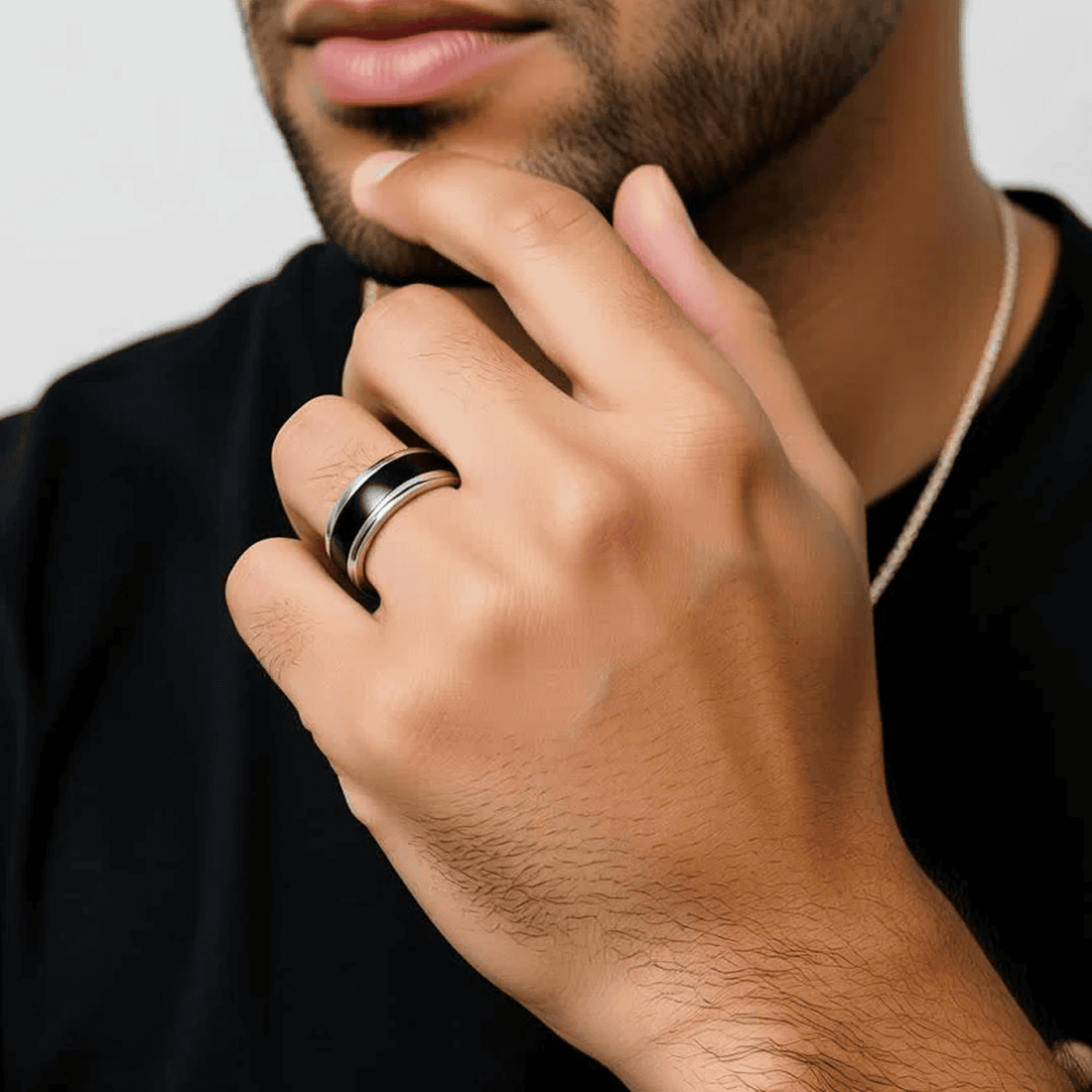 Band Ring with Rotating  Black Inlay for Men - Blisseallure.in