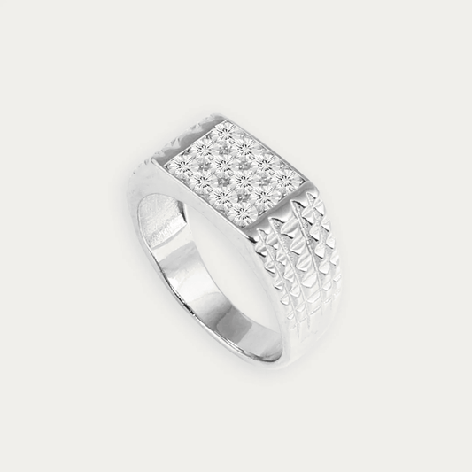 Ring with Diamond-Cut Pattern and Triangular Side Detailing for Men - Blisseallure.in