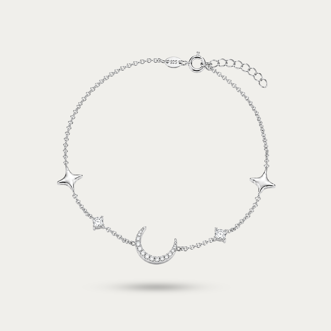 Blisse allure 925 Sterling Silver Celestial Crescent Moon and Star Station Bracelet