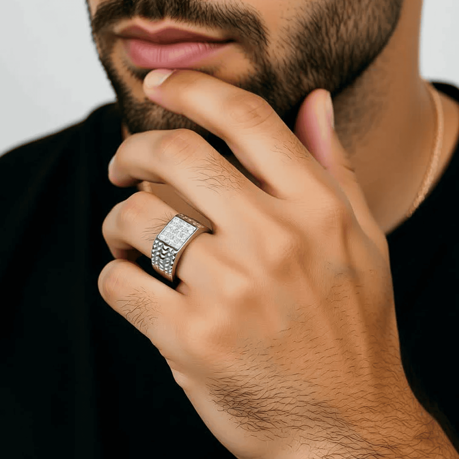 Ring with Diamond-Cut Pattern and Triangular Side Detailing for Men - Blisseallure.in