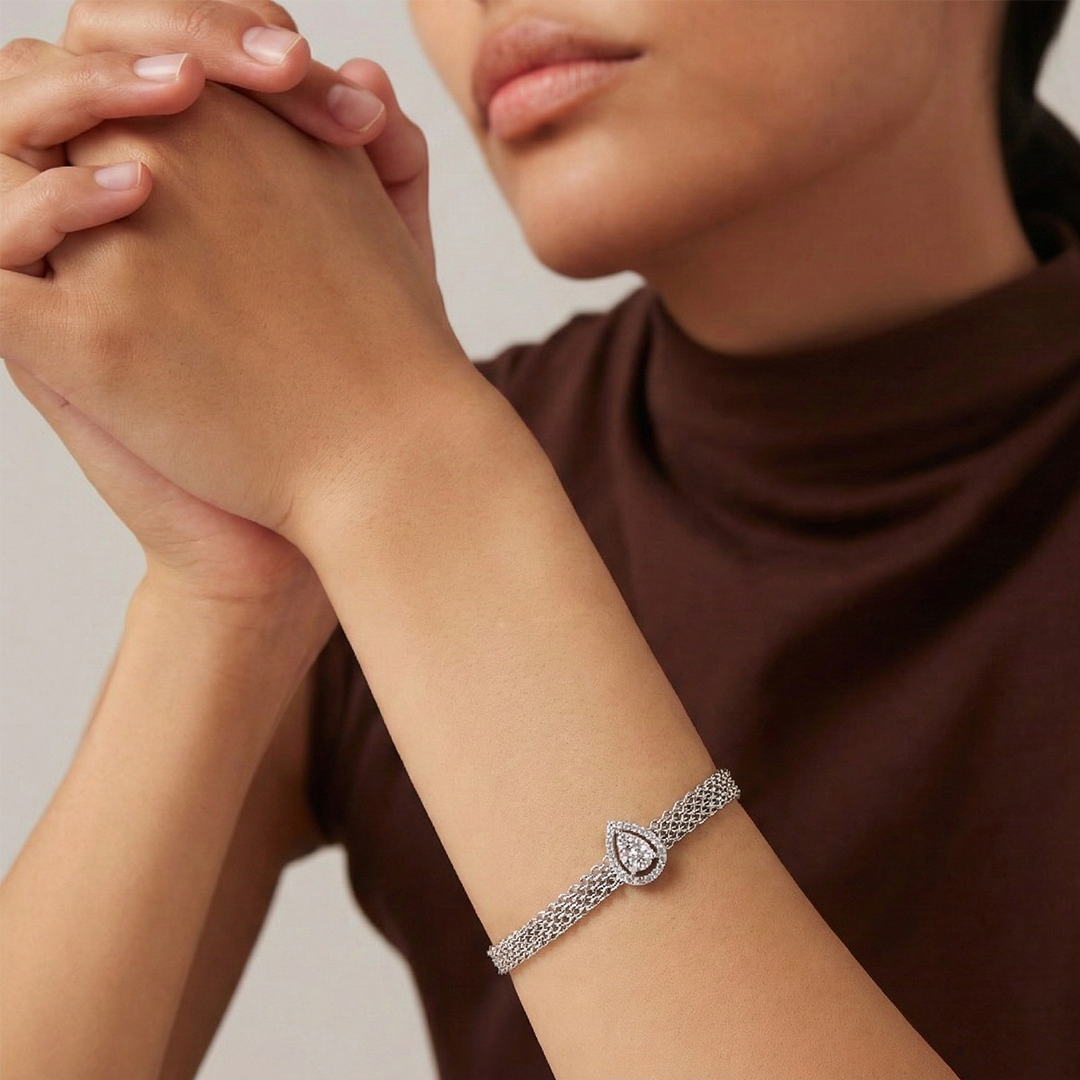 Blisse Allure Sterling Silver Pear shaped Cz Mesh linked Bracelet