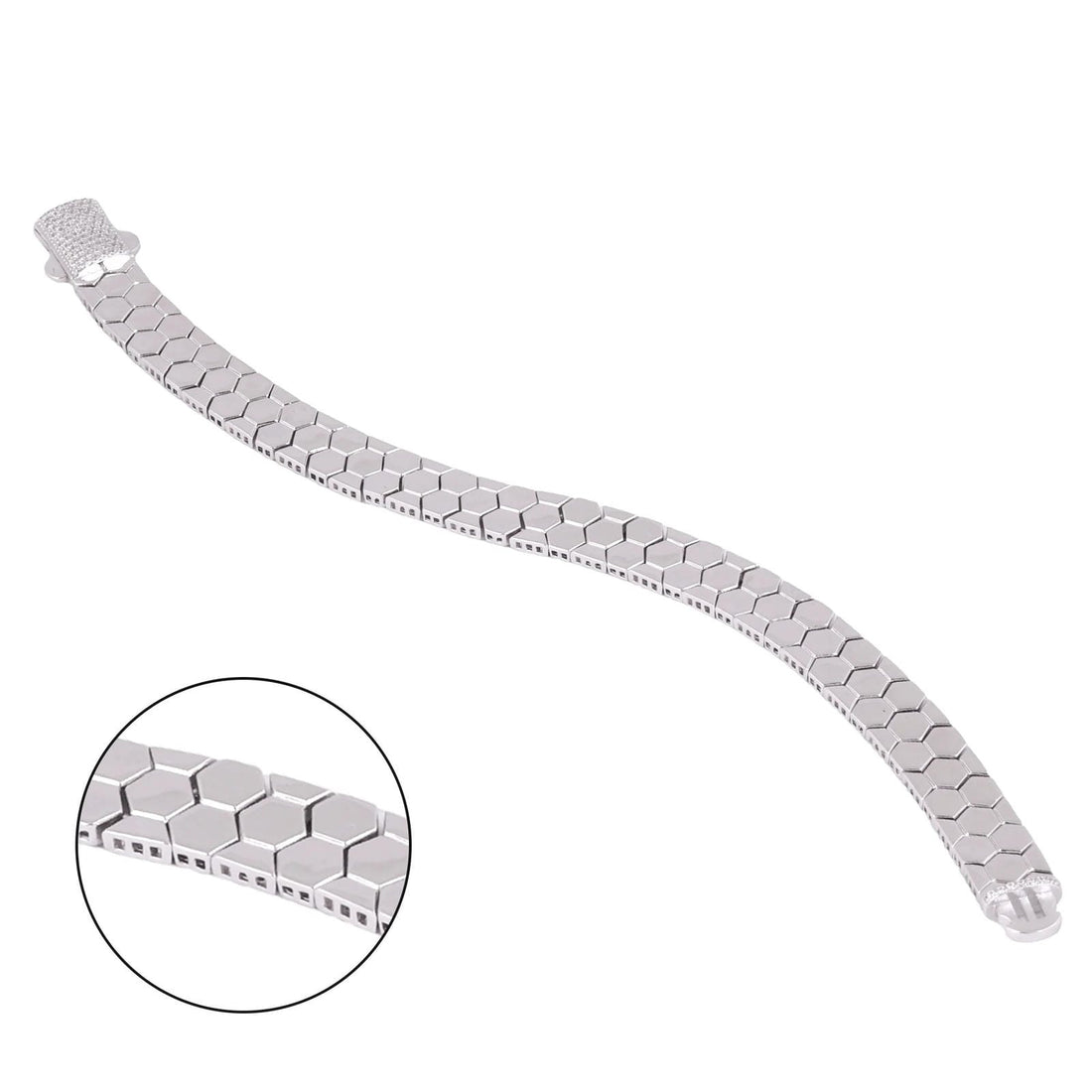 Hexagon-Link Bracelet with CZ Clasp - Men