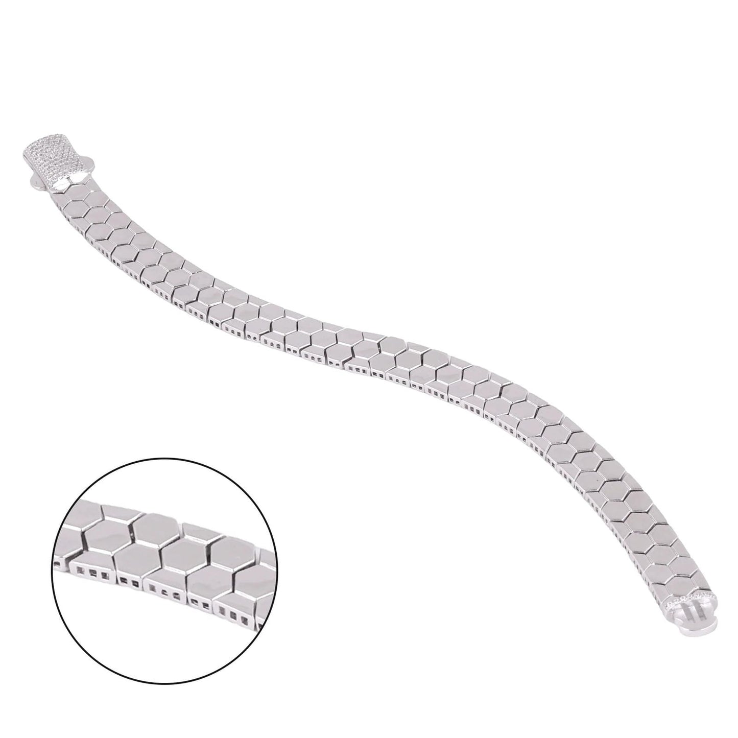 Hexagon-Link Bracelet with CZ Clasp - Men