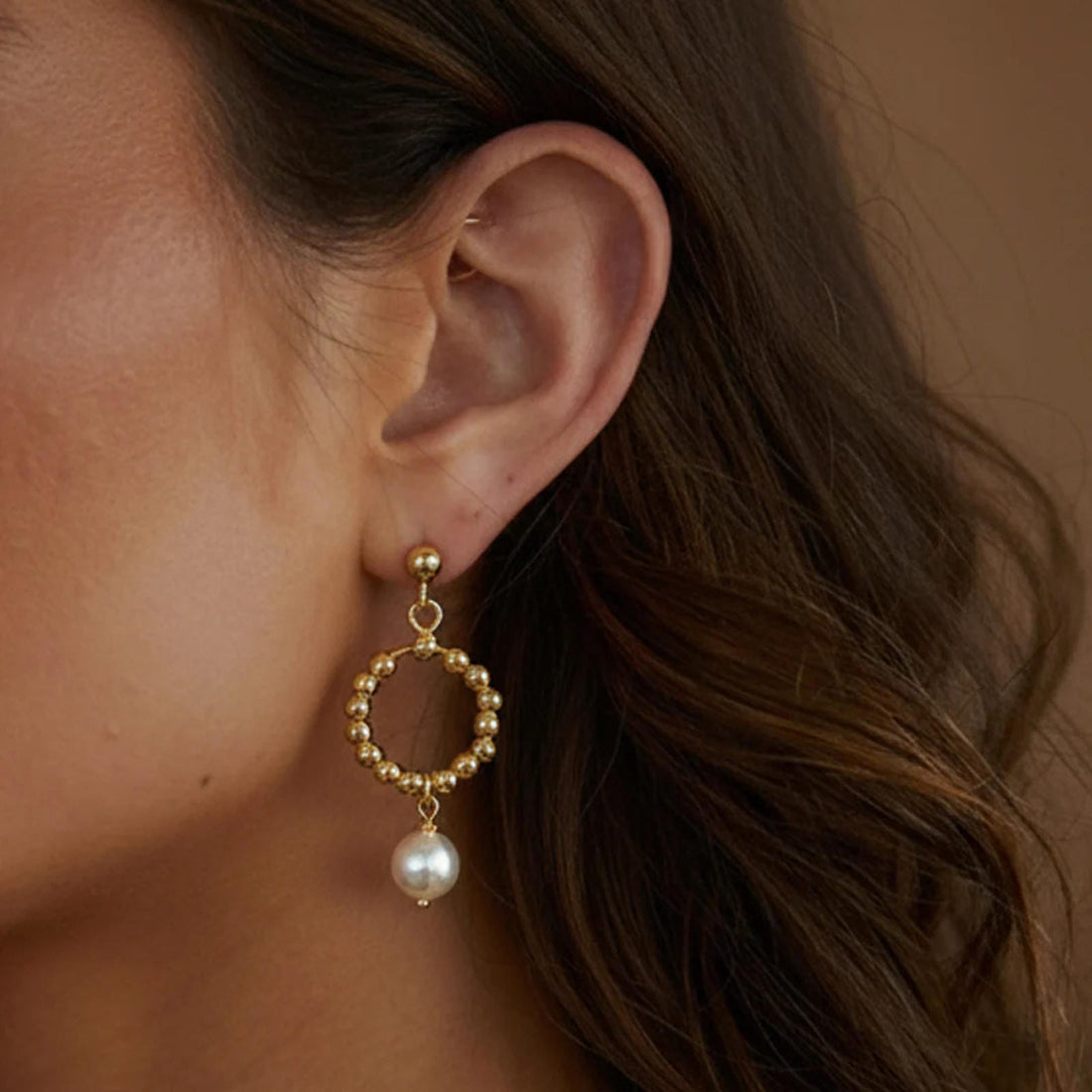 Gold Beaded with Pearl Drop Earrings - Blisseallure.in
