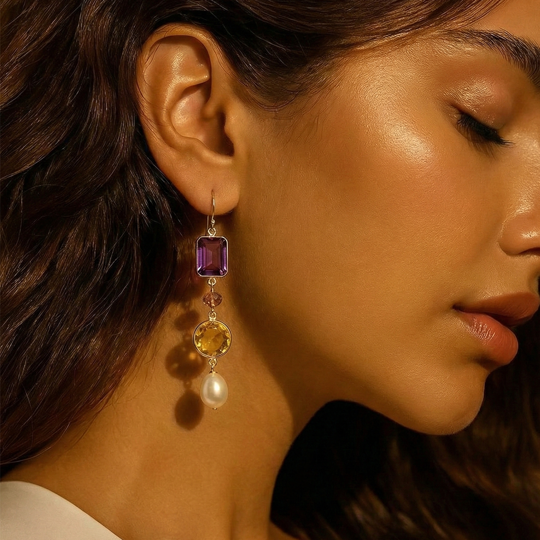 Blisse Allure Sterling Silver Multi stone Danglers for women