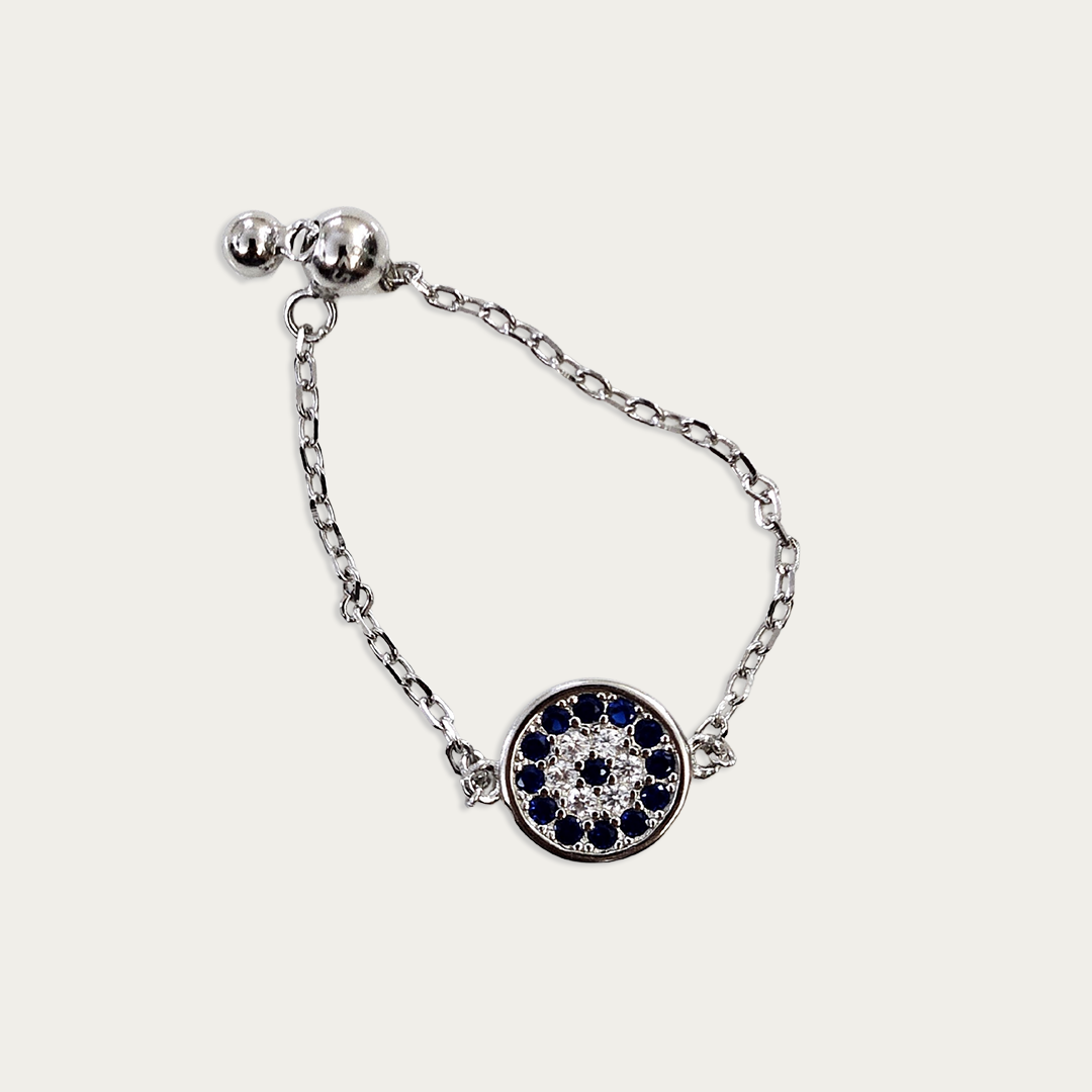 Blisse Allure Sterling Silver Evil Eye Chain Ring