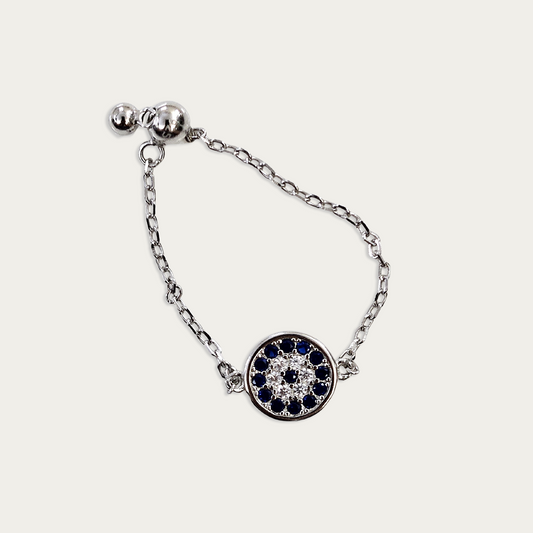 Blisse Allure Sterling Silver Evil Eye Chain Ring