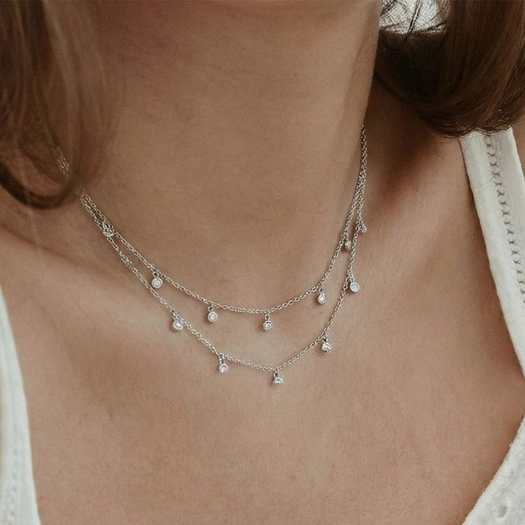 Sterling silver classic double layered necklace
