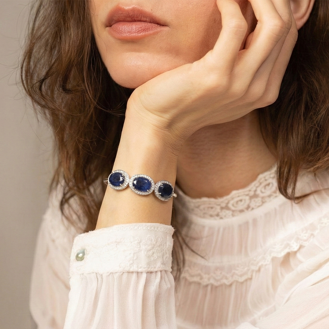 Blisse Allure Blue Sapphire Bracelet with white cubic zirconia