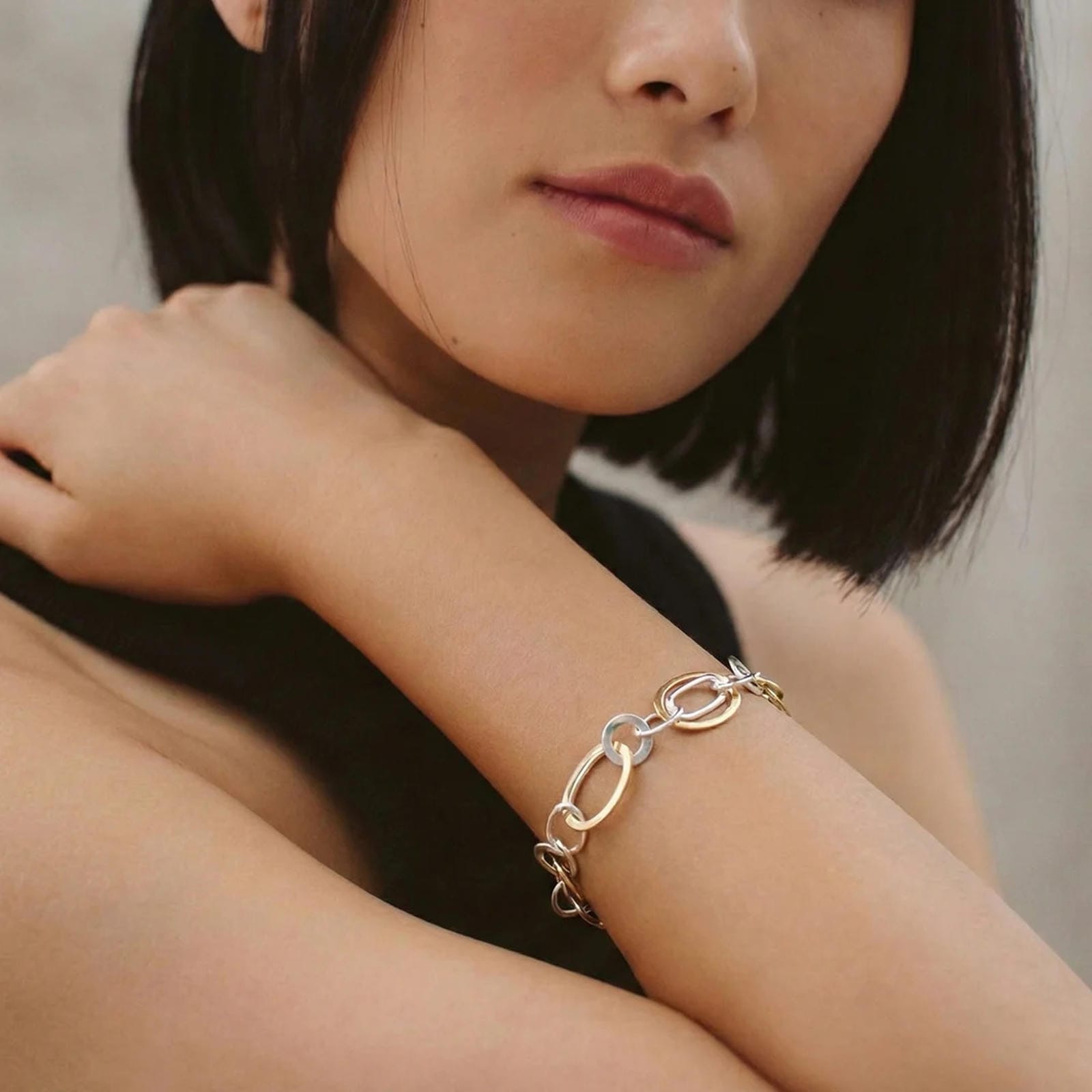 Two Tone Pear Shaped link Bracelet - Blisseallure.in