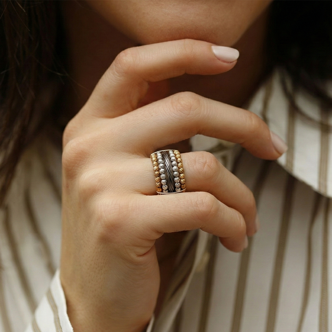 Blisse Allure 925 Sterling Silver Three Tone Finger Ring Band
