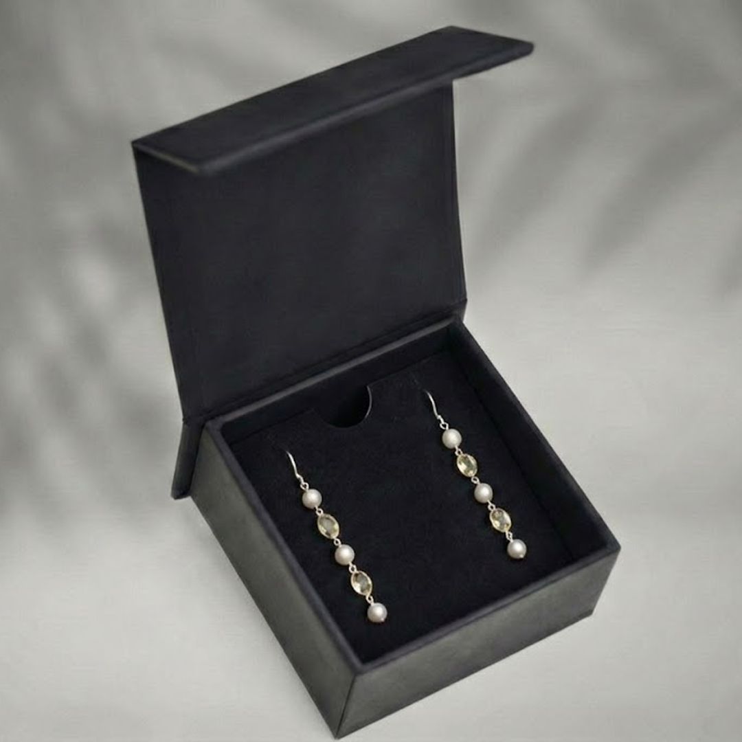 Blisse Allure 925 Sterling Silver Citrine and Pearl Dangler Earrings