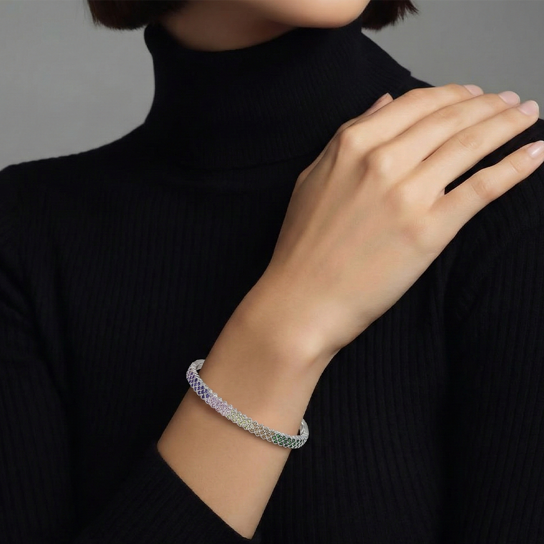 Blisse Allure Sterling Waffle Designed Rectangle shaped Bangle