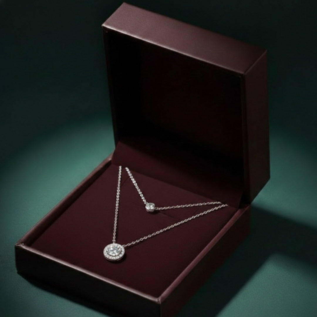 Modern and trendy double layered silver chain with white cz drop pendant