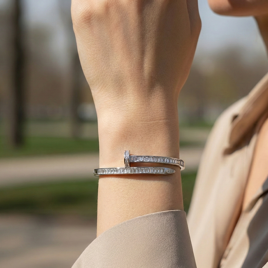 Blisse Allure Sterling Silver Overlap Baguette Cubic zirconia Bangle