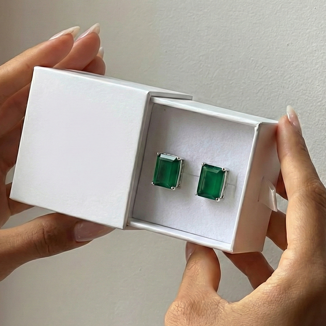 Blisse Allure 925 Sterling Silver Green Onyx Stud Earrings