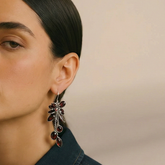 Gorgeous sterling silver danglers with red garnet drops