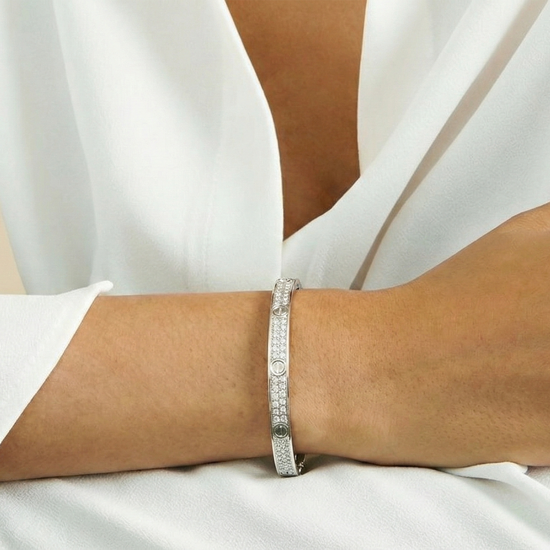 Blisse Allure Sterling Silver Cartier Love Bangle with cubic zirconia
